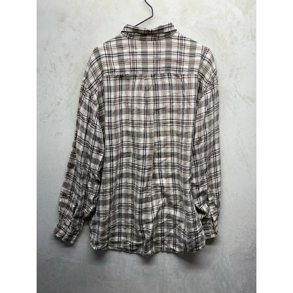 Vintage Banana Republic Irish Linen Shirt Men's XL Plaid Button Up Long Sleeve